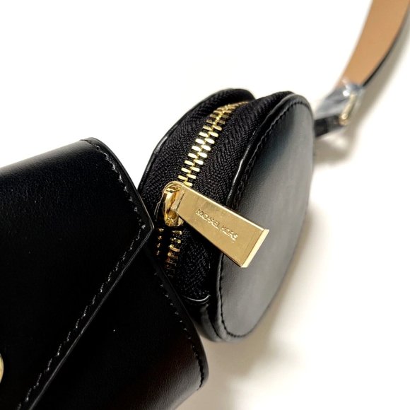Michael Kors Double Pouch Belt Bag Black Leather MK Logo Waist Fanny Pack NWT - Picture 8 of 9